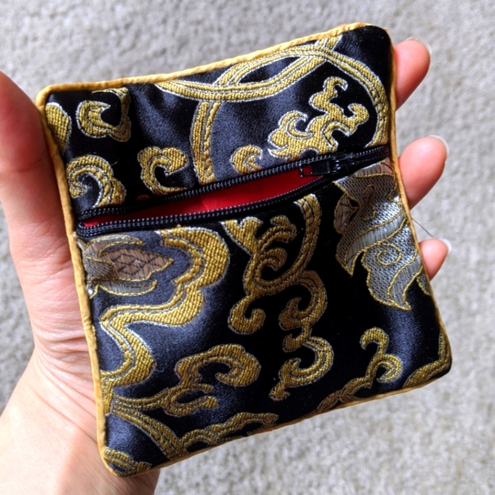 Embroidered satin coin purse